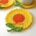 Yellow Orange Flowers Crochet Coasters . Honey Mustard Golden Sun Leaves Decor Crochet Spring Garden Collection - Set of 4