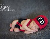 Baby Boy Firemans Hat with  Diaper cover and  suspenders, Newborn Photo prop