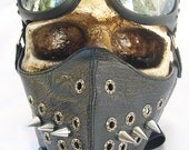 2 pc set of Black Faux Cracked Leather Eyelet & Long Metal Spikes Steampunk Dust Riding MASK with Matching GOGGLES - A Burning Man Must Have