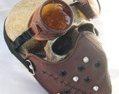 2 Pc Rusty Brown Faux Leather FACE MASK with Contrasting Stitches & Spikes. Comes with Copper GOGGLES