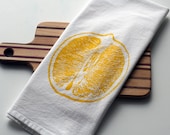 Lemon XL Deluxe White Flour Sack Towel  - Hand Screen Printed - hostess gift - hand printed tea towel