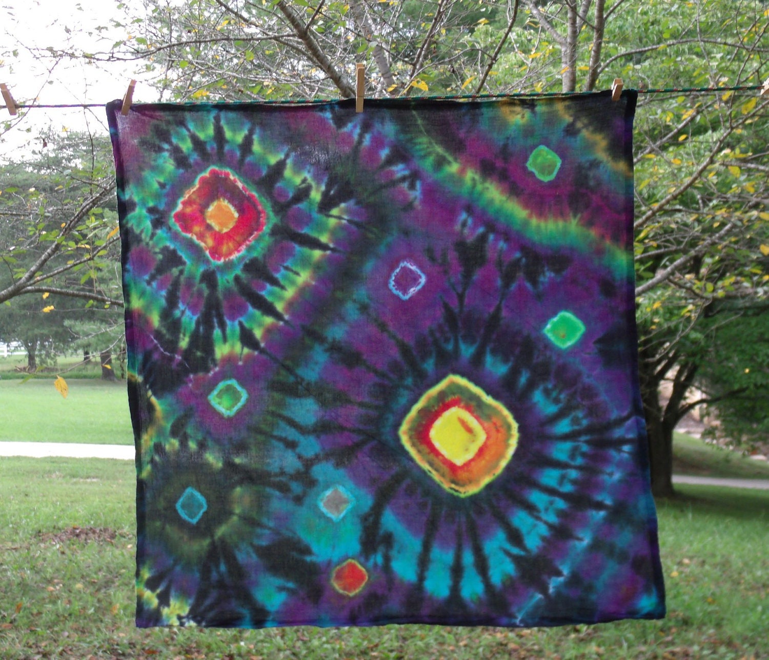 Double Spiral Galaxy Wall Hanging / Galaxy 2 / Tiedyed Wall Hanging / Cosmic Swirl