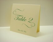 Wedding Table Number Tented Design of Elegant Swirls and Script Font in Custom Colors for Your Wedding Reception Decor