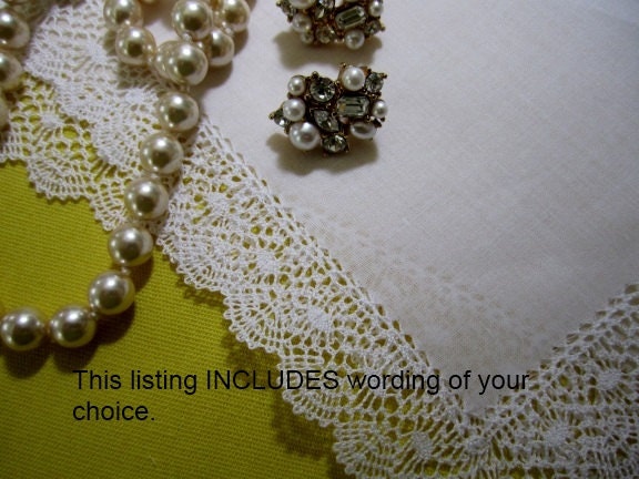 Personalized, premium, elegant bridal hankie gift, Handmade Bobbin Lace, WITH WORDING - Hankerchief Gift Boxed