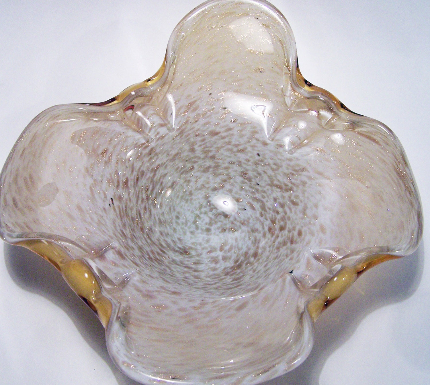 Venetian Murano Art Glass Organic Shaped 9" Bowl Butterscotch Aventurine Cased 0315z