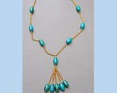Chrysocolla Necklace tassel cleopatra sea gold plated turquoise chain stone blue green metal birthday for her beaded beadwork azurite strand