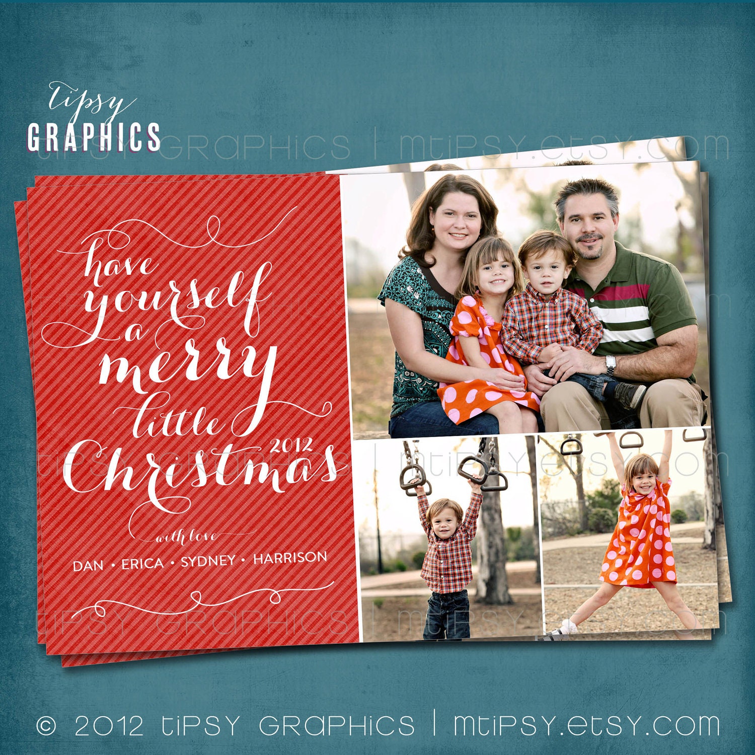 Curls & Stripes. Merry Little Christmas. Traditional Red. Multi Photo Holiday Card. Any text, for 1 or more photos. By Tipsy Graphics Il_570xn