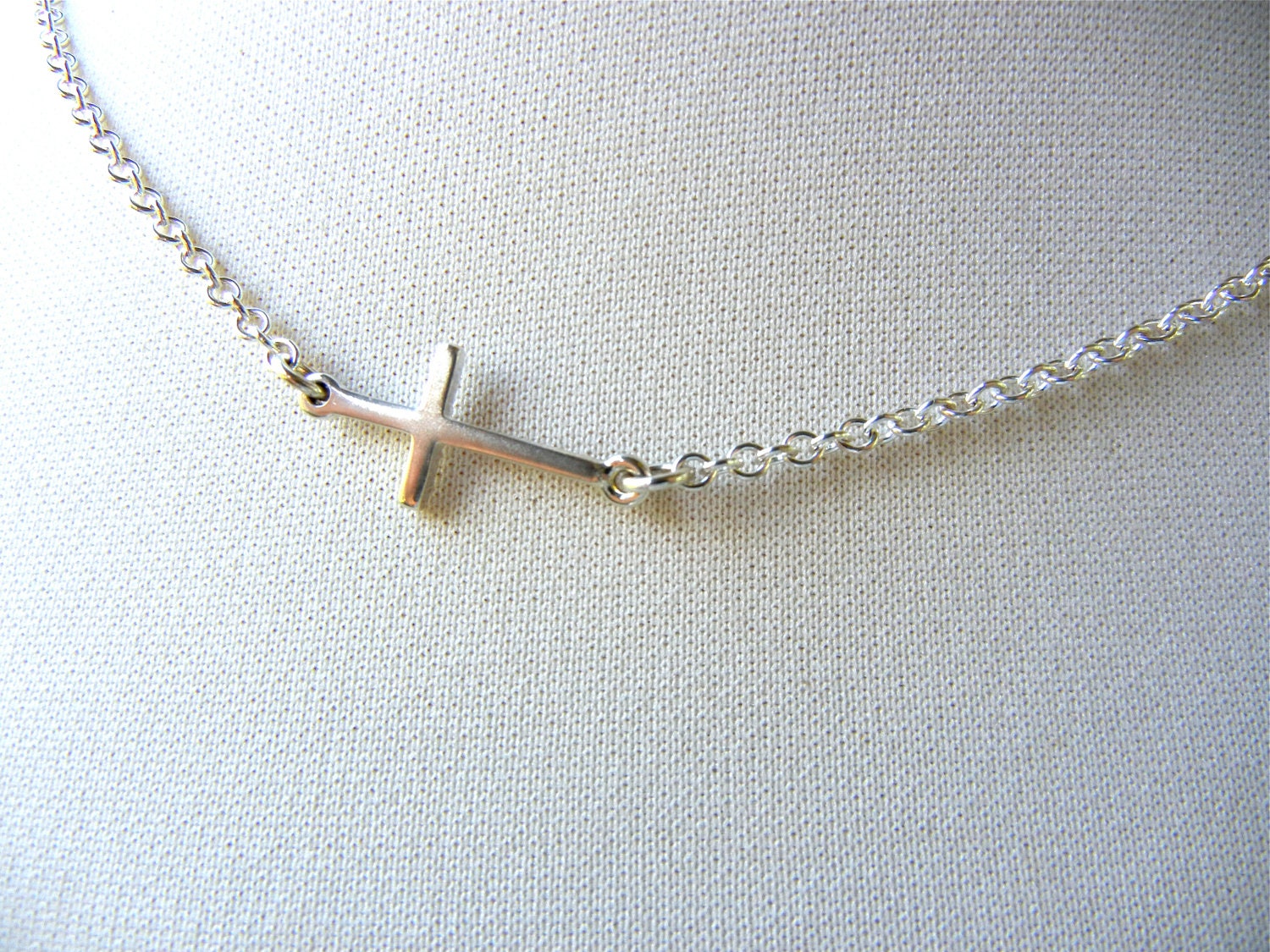 Sideways  Cross Necklace ,Sterling Silver  Cross Necklace, Silver Cross Necklace, Link Cross