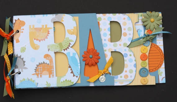 Baby scrapbook album, Premade scrapbook for baby boy, Word album made from chipboard, Blue scrapbook album, BB6
