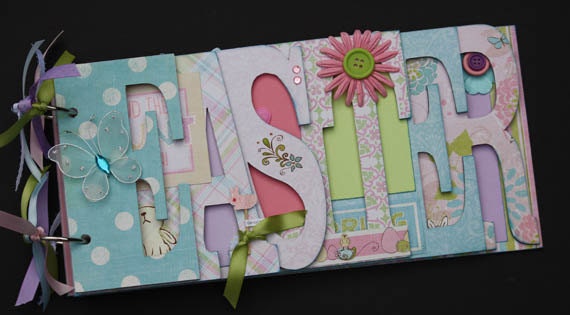 Easter scrapbook, spring premade photo album, word album, pastel springtime custom made scrapbook, add your own photos