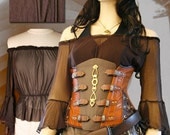 Brown Steampunk Victorian Sheer Under Corset Blouse M