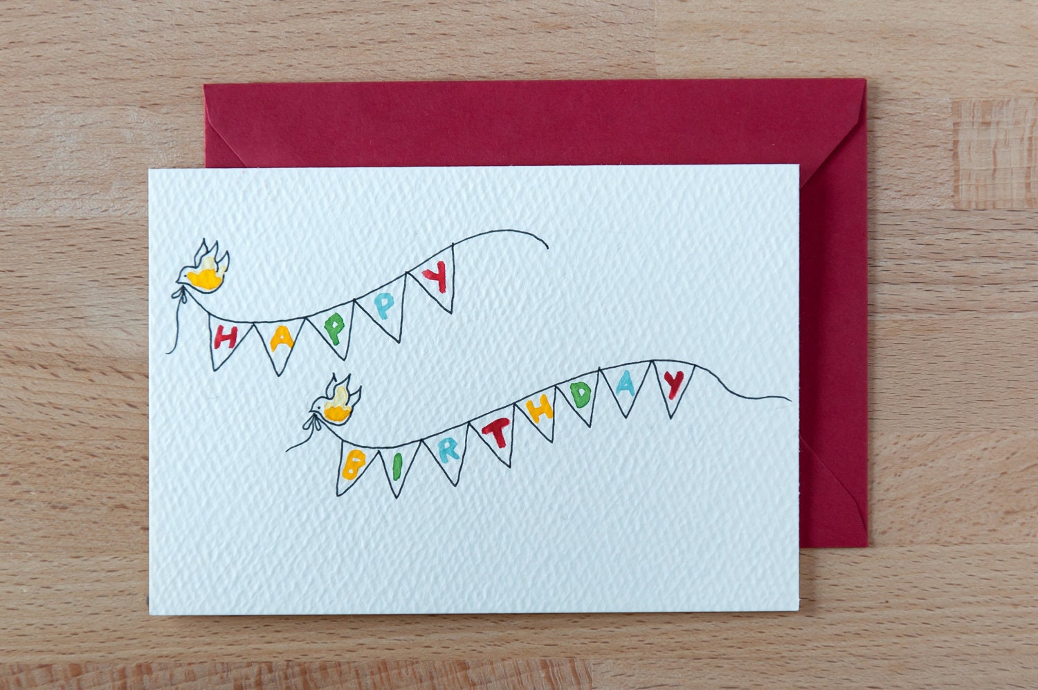 birthday birds & bunting red card