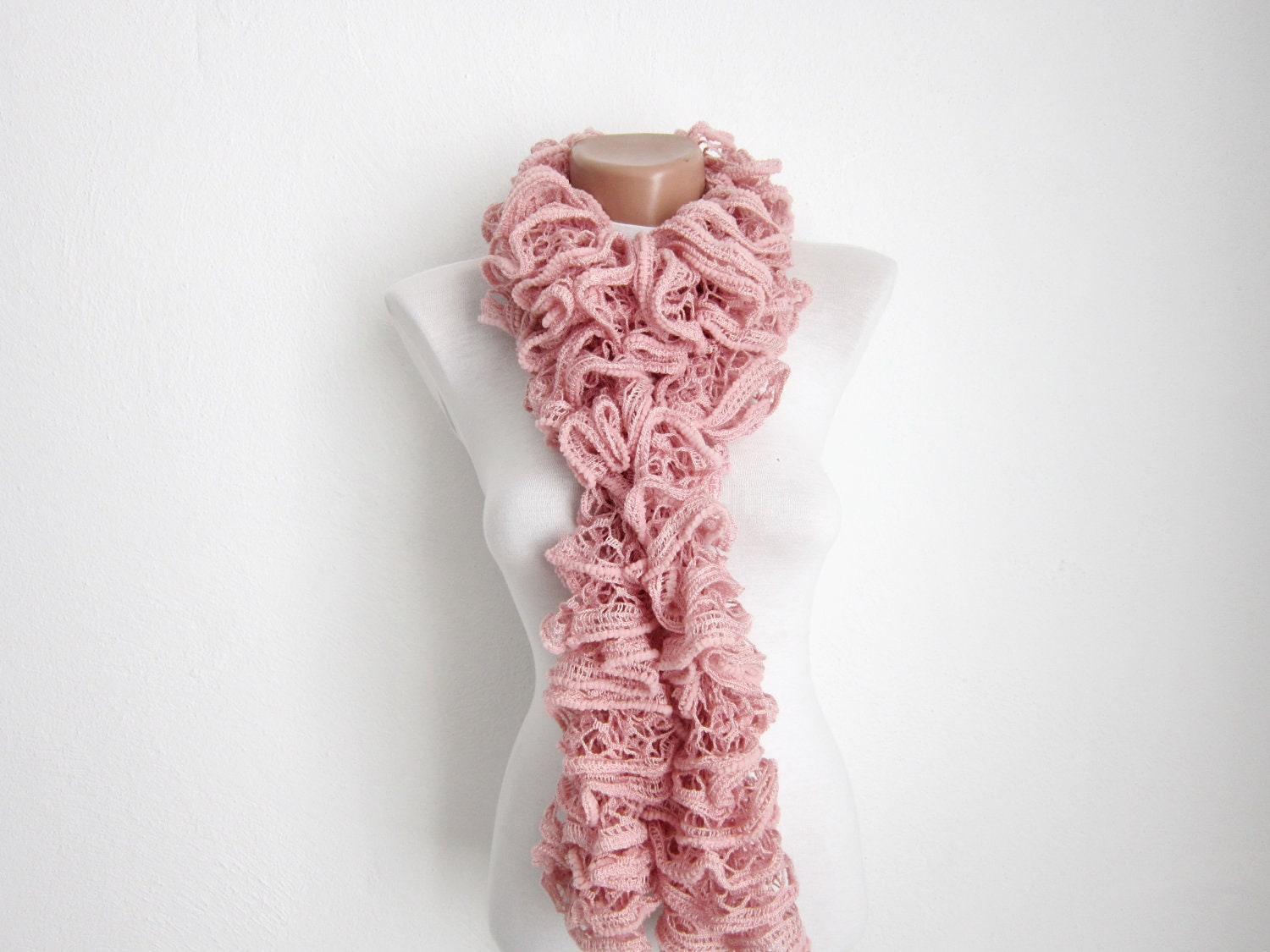 Handmade Knitting Pink  Scarf  Fall Fashion Frilly scarf Ruffled Scarf  Holiday Accessories