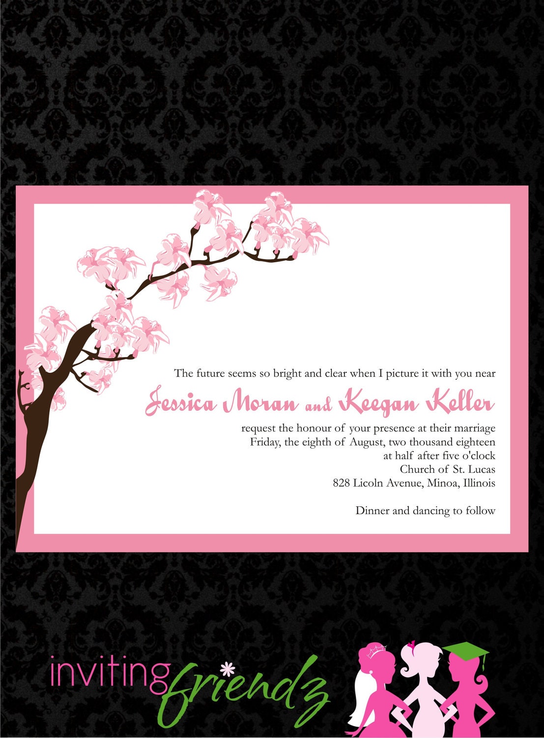 Cherry Blossom Printable Wedding Invitation with Response