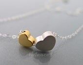 Hearts Necklace, Tiny gold heart, Small dainty silver heart charm, mom love kid, baby, family jewelry, by balance9