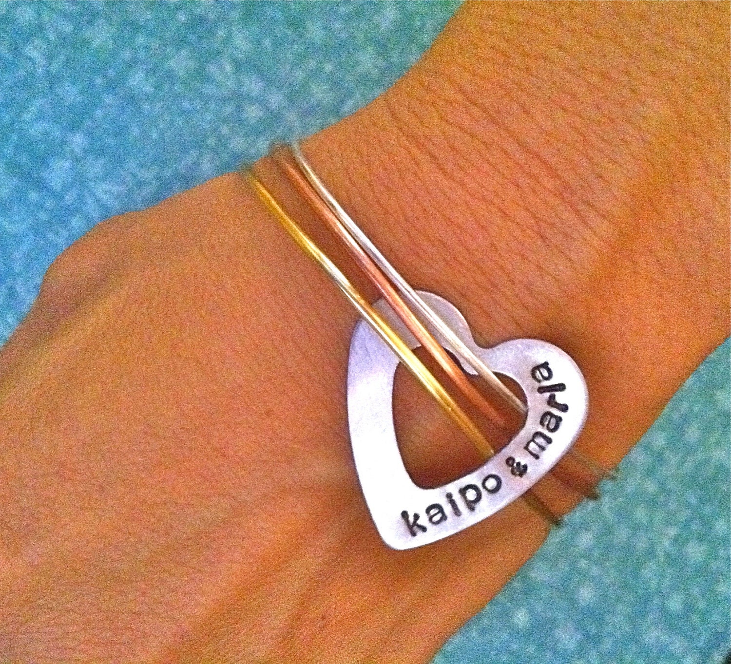NEW-Mixed Metal Bangle Hand Stamped Bracelet