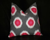 Pillow PINK 20x20 inch ONE Decorator Pillow Cover berry, grey, white IKAT 20"