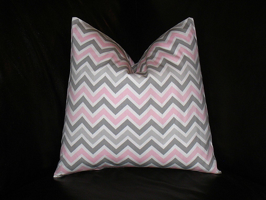 Pink Pillow ONE Decorator Throw Pillow COVER 26 inch Euro Baby Pink, White 26" Premier Prints CHEVRON zig zag
