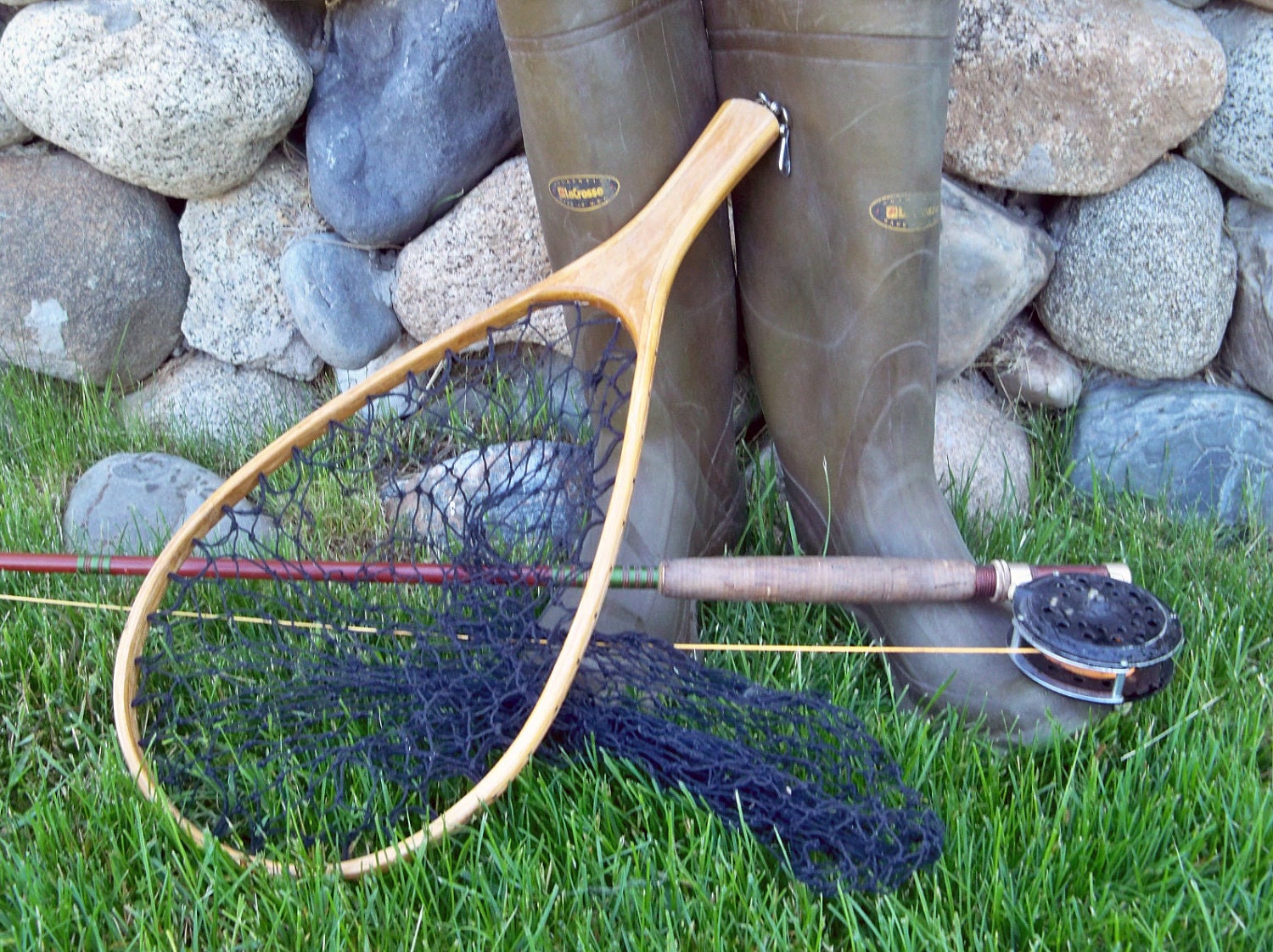 Vintage Wood Landing Net - Fishing Net