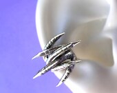 925, Dragon claw - solid Sterling silver ear cuff earring jewelry, Double talon non pierced earcuff for men and women  091612