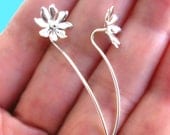 925. Cute long stem Wild flower -  sterling silver earrings jewelry, studs,  gift for sister, girlfriend 102412