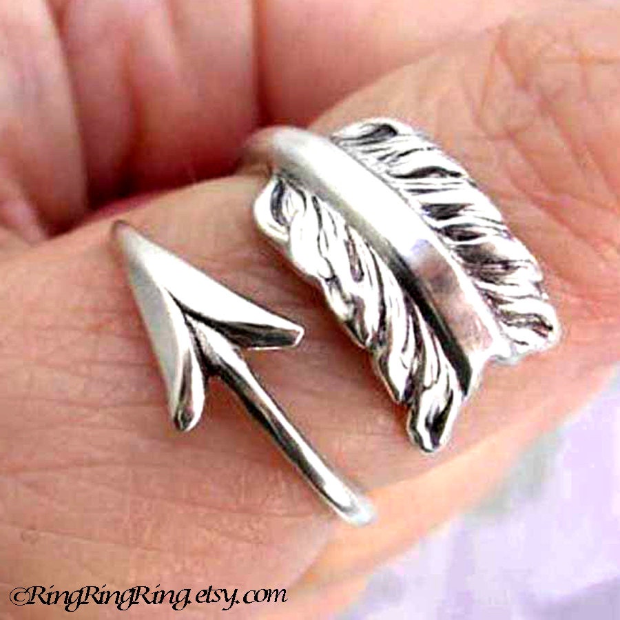 925. Cupid's Arrow - Sterling Silver ring for men & women, Size adjustable, archery jewelry 051613