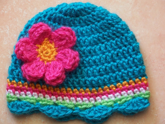 Free Gift,Baby Girl Hat, Newborn Crochet Hat, Crochet Infant Hat,Turquoise,Hot Pink, Beanie, Gift,Photo Prop