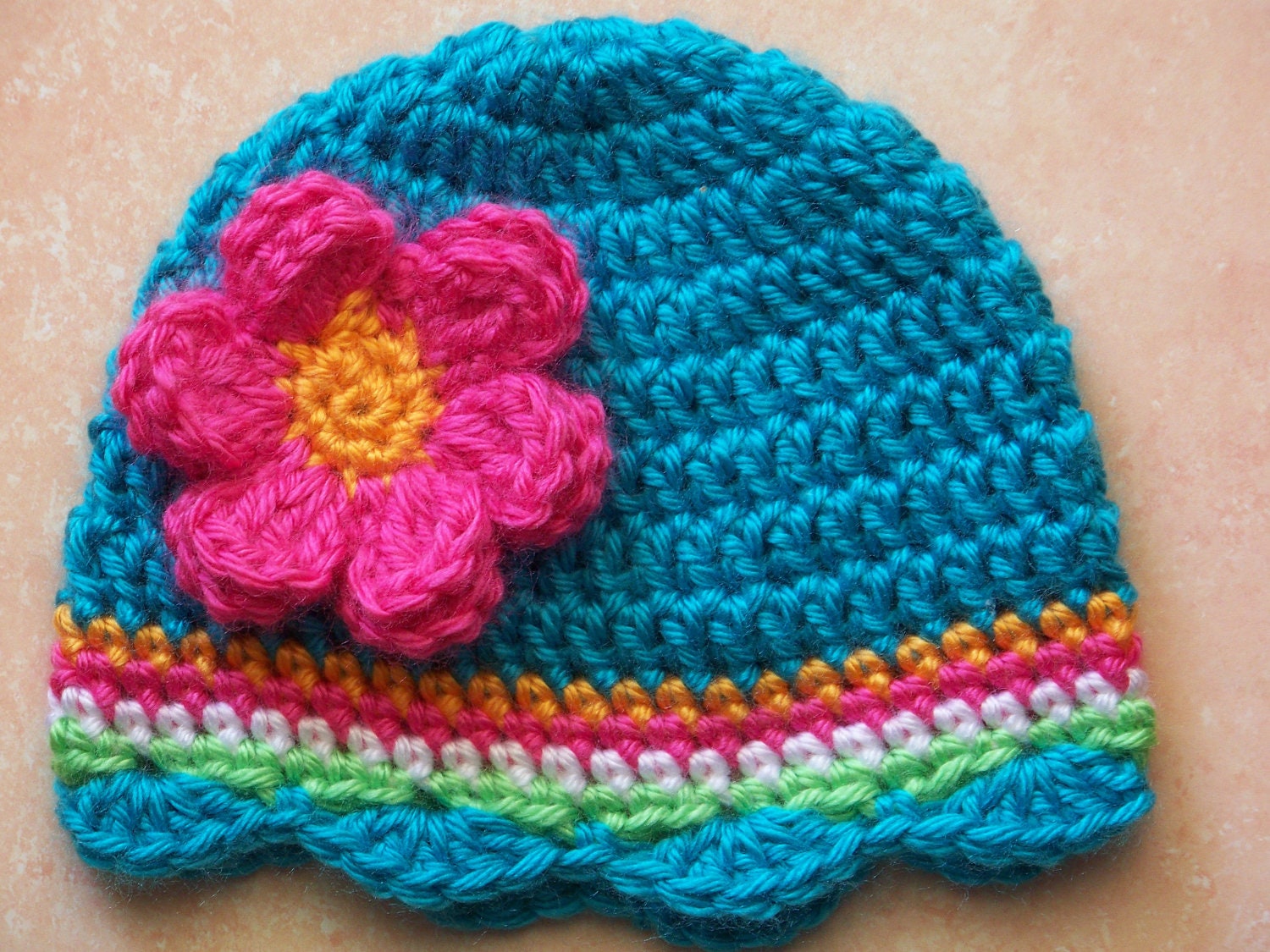 Free Gift,Baby Girl Hat, Newborn Crochet Hat, Crochet Infant Hat,Turquoise,Hot Pink, Beanie, Gift,Photo Prop