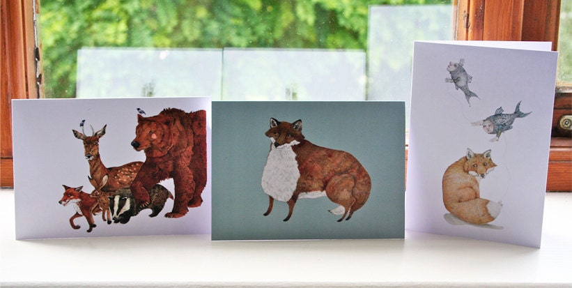Cards featuring Fat Fox, Woodland Creatures and Fox with Balloons 4x6