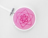 Teen Girls Room Decor or Ornament in Hot Pink, Pale Pink and White 3" Embroidery Hoop Geometric Decoration
