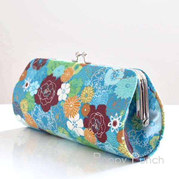 Garden Collage in Turquoise ..Small Clutch Purse