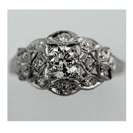 Art Deco Platinum Old European Cut Diamond Engagement Ring Circa Early 1900's