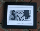 Black and White Photograph Personalized Name Collage in Alphabet Art 8x10 Framed