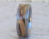 Bethlehem Olive Wood Titanium Ring Mens Engagement Wedding Bands Unisex Band Milgrain Design Size 4 5 6 7 8 9 10 11 12 13 14 15 16 17