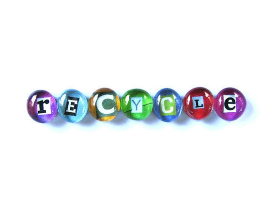 7 Ransom Alphabet Letters Glass Marble Magnet Recycled Magazine Set of Seven