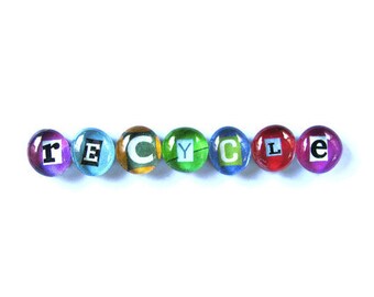 7 Ransom Alphabet Letters Glass Marble Magnet Recycled Magazine Set of Seven