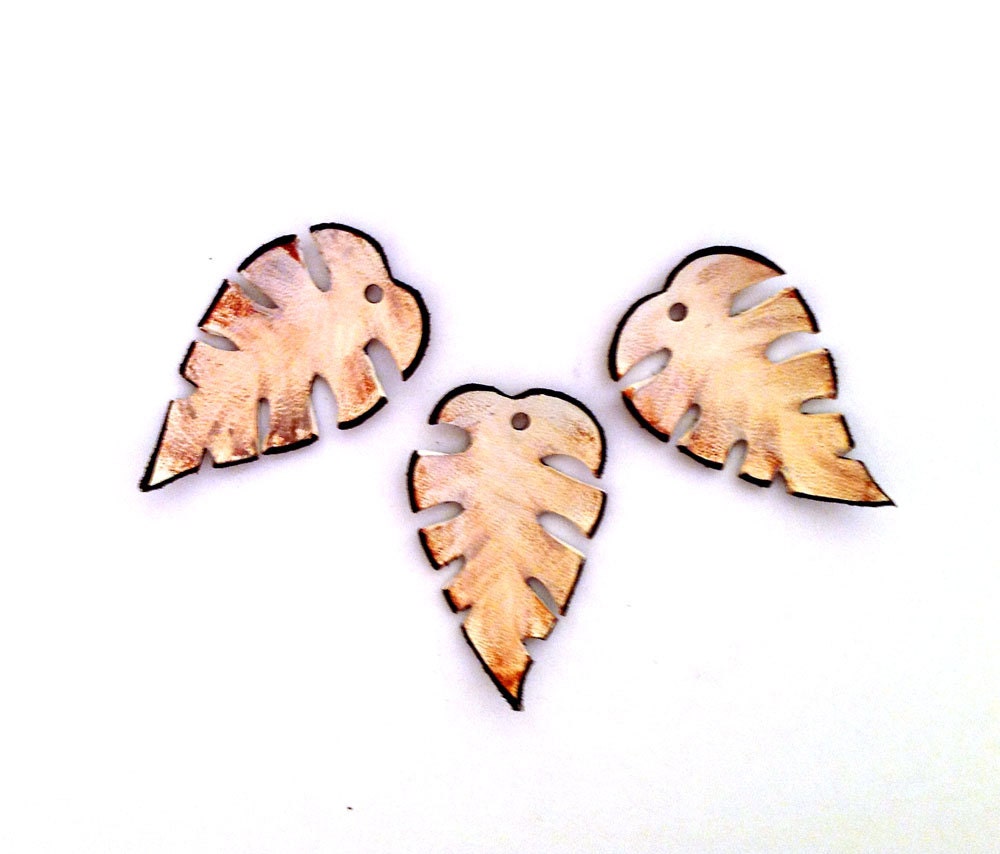 Jewelry supplies Fern leaves charms  Leather leaves Charm leaves  Set of 3