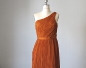 vintage dress 70s , cocktail  party dress, flame , plated , one arm , silk , size M