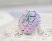 Hand Embroidered floral ring,adjustable,purple,pink,turquoise,hand painted