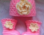 Infant Baby Girl Boots Booties and Shell Hat with Flower - Available in Newborn to 12 months - your choice color OFG team team madcap
