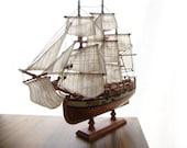 Vintage Schooner, Pirate Ship, Ship w/ Sails (Wood, Brass, Fabric)