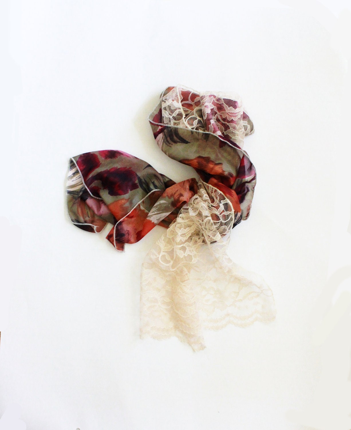 Tan Lace Fabric Scarf - Multicolored