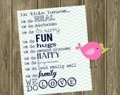In this house... We do. Family Rules Print. Custom colors. Typewriter print. 8x10 OR 5x7. Il_170x135