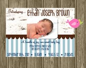 Beach Scene Birth Announcement: 5x7 Digital DIY/Printable File. New Baby. Stripes. Nautical. New Baby Announcement. Il_170x135