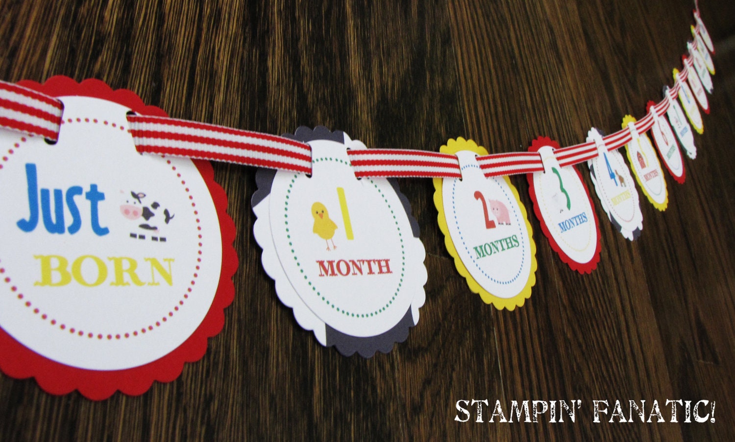 Barnyard Bash Collection: Just Born/0-12 Months Barnyard First Birthday Photo Picture Banner for hanging 4x6" pictures. Farm Birthday. Il_570xn