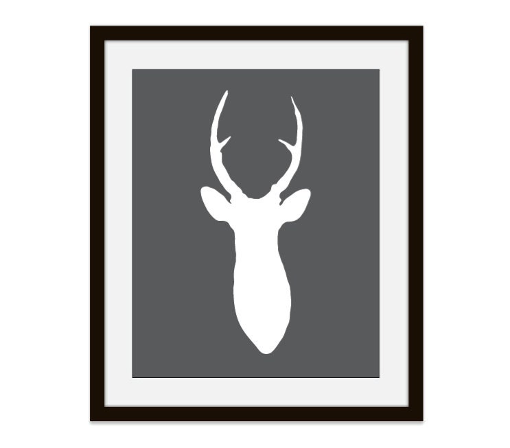 Deer Antlers No. 2 - Stag - Print Wall Art Print - Modern Home Decor - Woodland Creature- Grey - Dude Gift Under 20