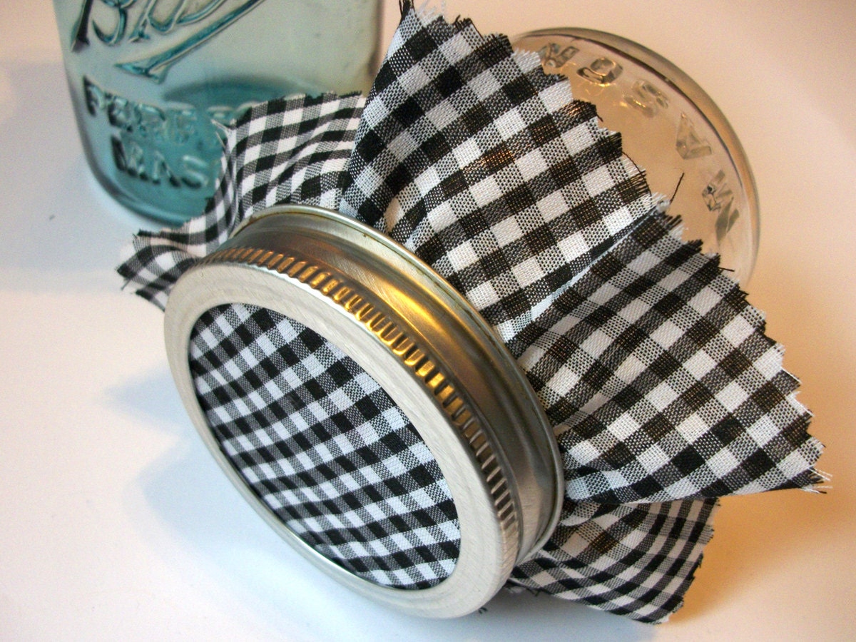 12 Black and White Gingham  Jam Covers, Cloth Toppers, fabric for mason jars, food preservation, wedding favors