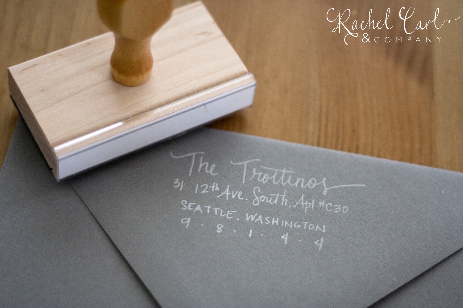 Return Address Wood Handle Rubber Stamp Large VINTAGE Calligraphy Style