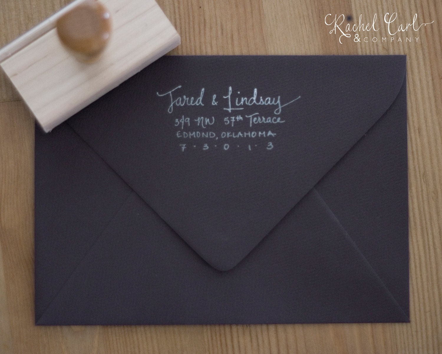 Return Address Wood Handle Rubber Stamp Large VINTAGE Calligraphy Style
