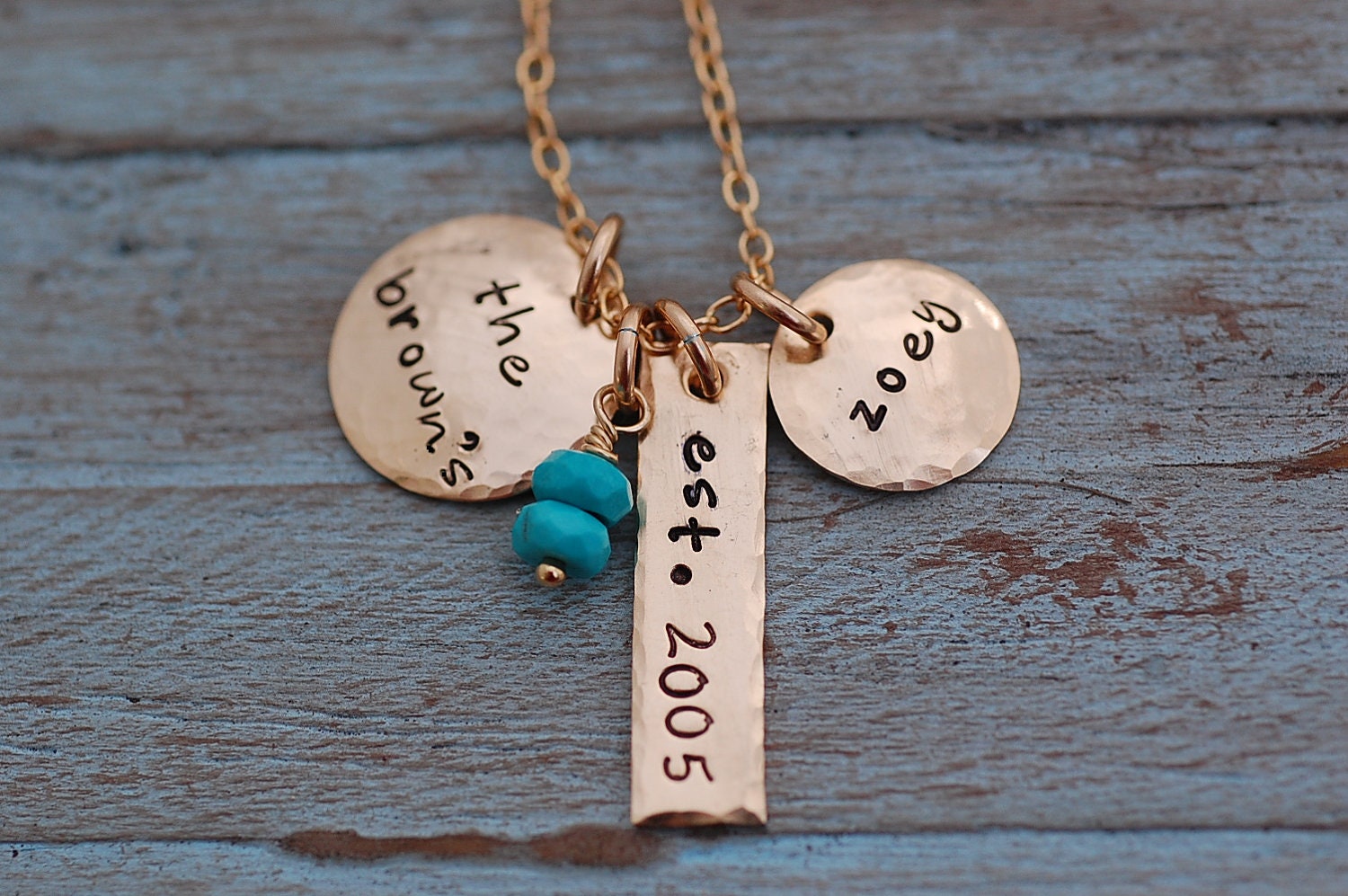 Hand Stamped Gold Hammered Mother Family Necklace